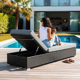 Outdoor All-Weather Rattan Wicker Lounger (Black & Grey)
