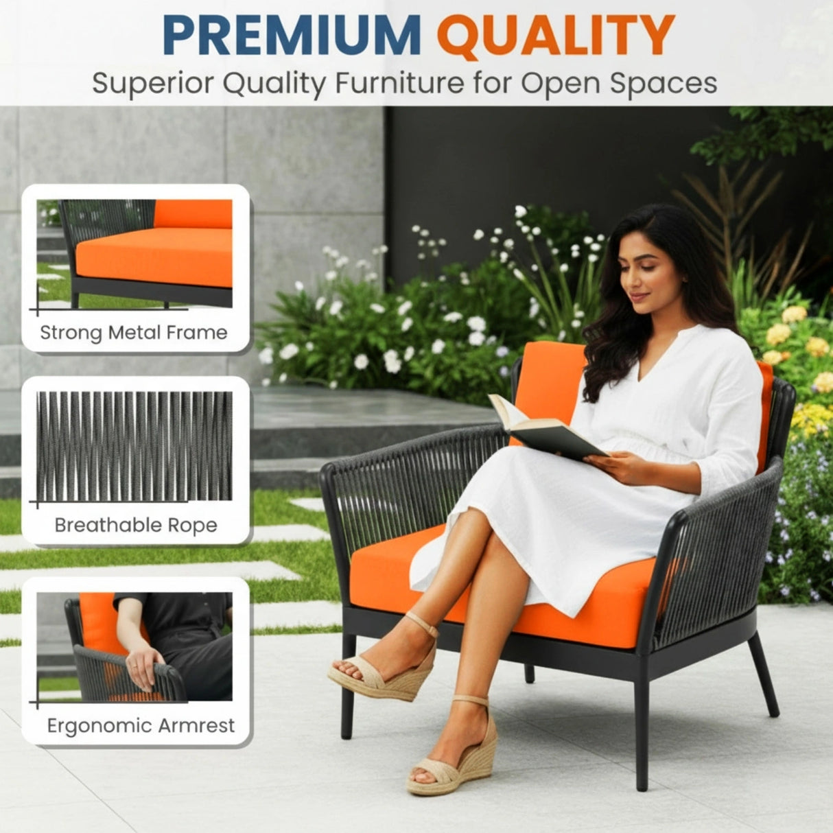 Outdoor 3 Piece All-Weather Rope Patio Set