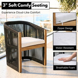 Modern Outdoor Rope Accent Chairs Set of 2 with Solid Wooden Frame