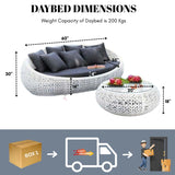 Outdoor White Rattan Wicker Daybed with Glass Top Table