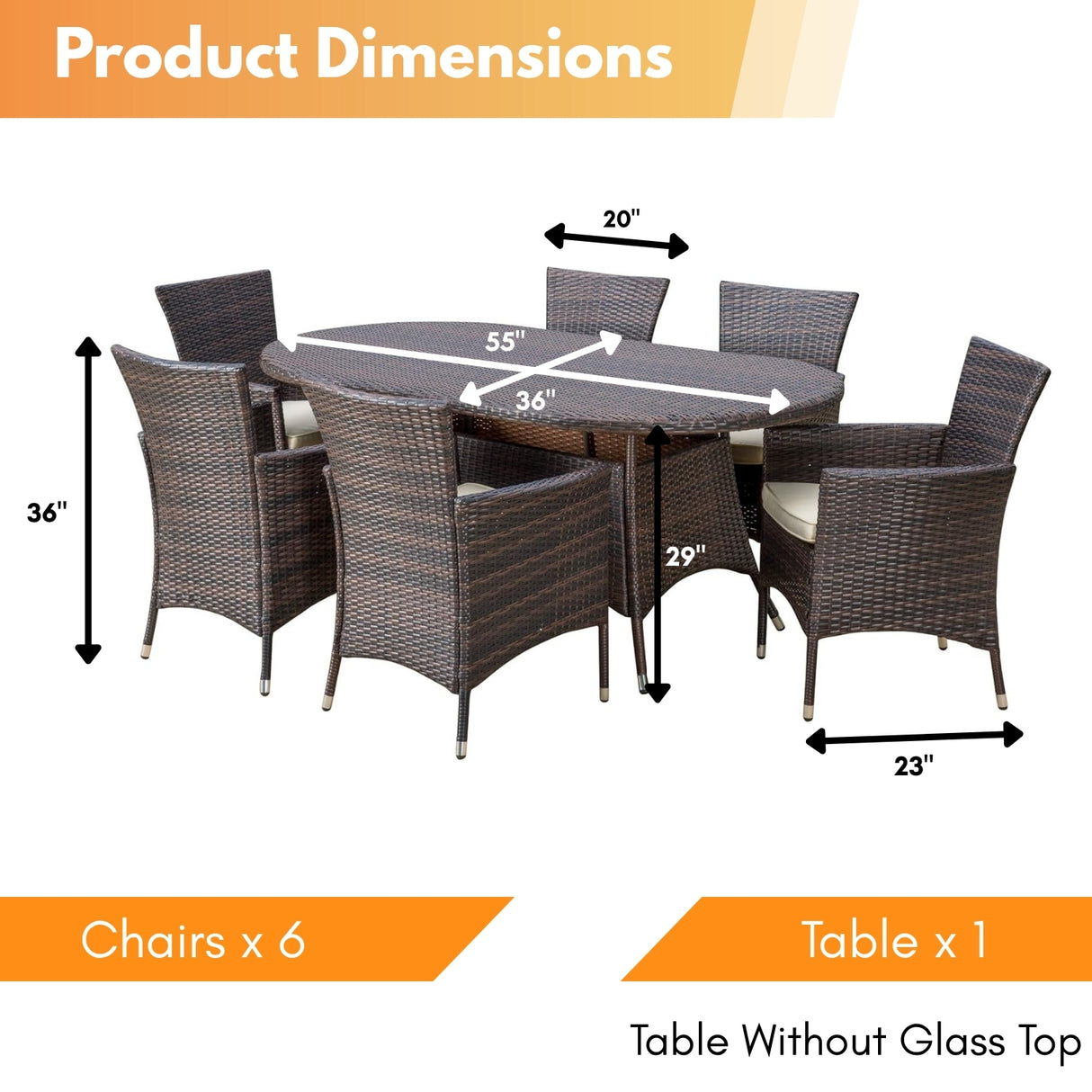 7-Piece Outdoor Rattan Wicker Dining Table Set