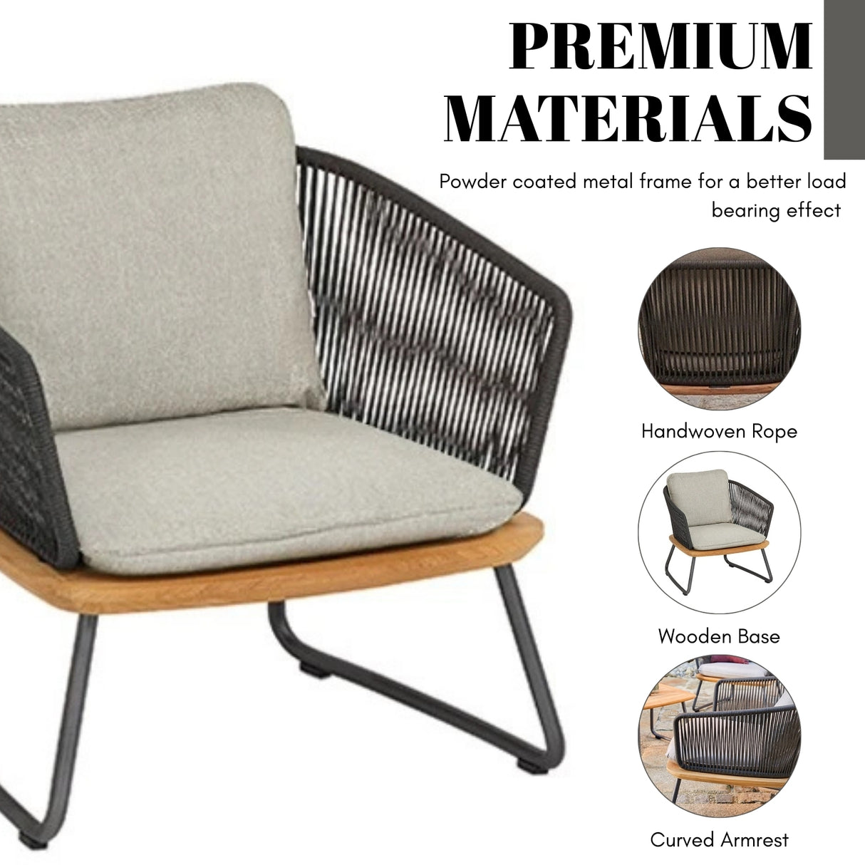 Outdoor Rope 4-Piece Sofa Set With Wooden Top Table
