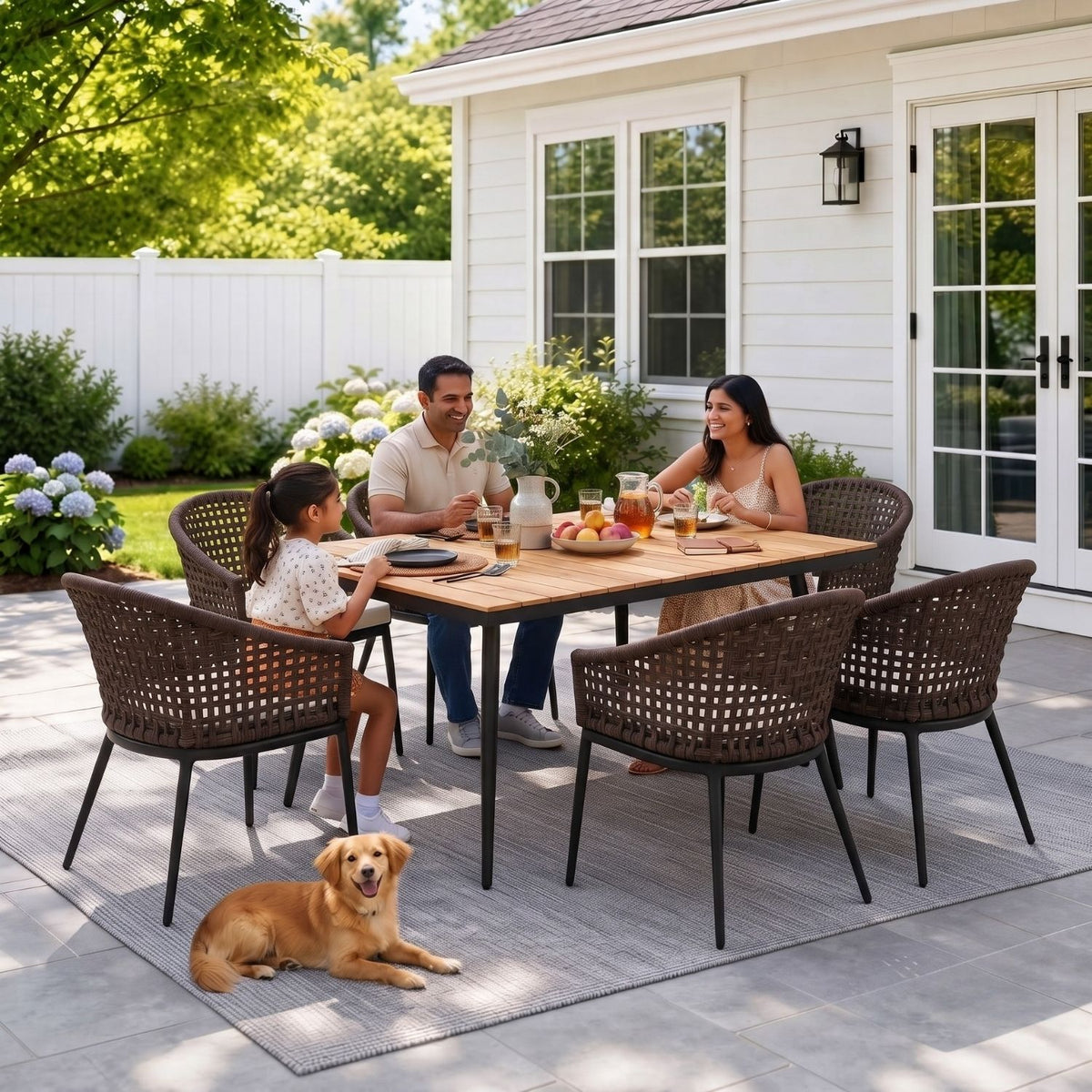 7-Piece Outdoor Patio Dining Set With Wooden Tabletop