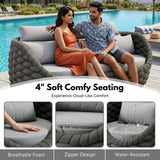 Outdoor Rope 5-Seater Sofa Set with Glass Top Center Table ( Blackish Grey & Grey)