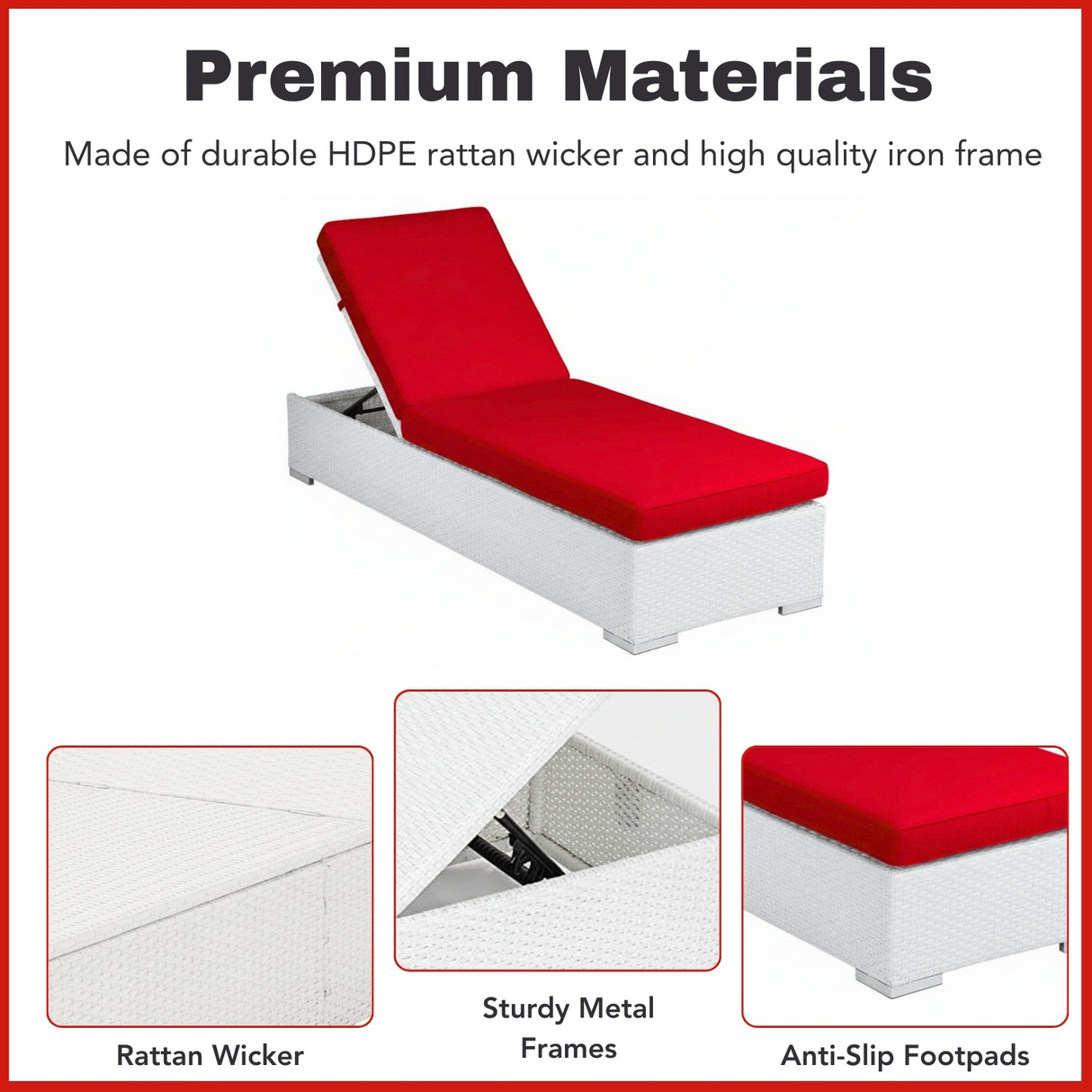 Outdoor All-Weather Rattan Wicker Lounger (White & Red)