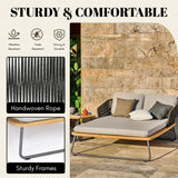 Outdoor Rope 2 Seater Patio Daybed With Wooden Top Side Table
