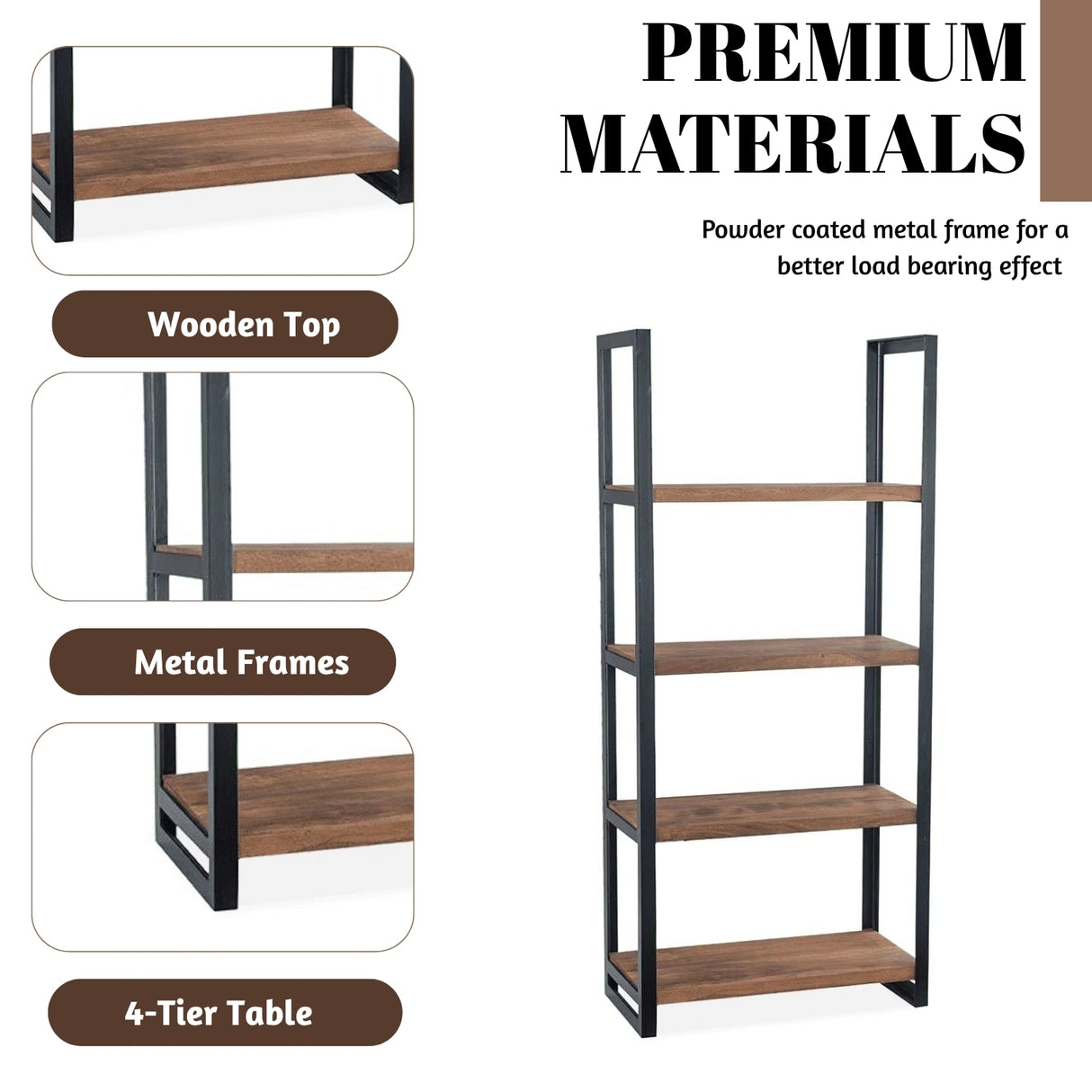 Solid Sheesham Wood 4 Tier Tall Standing Corner Open Bookcase