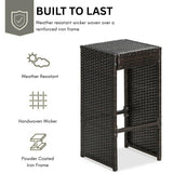 7-Piece Outdoor Rattan Wicker Bar Set with Glass Top Table