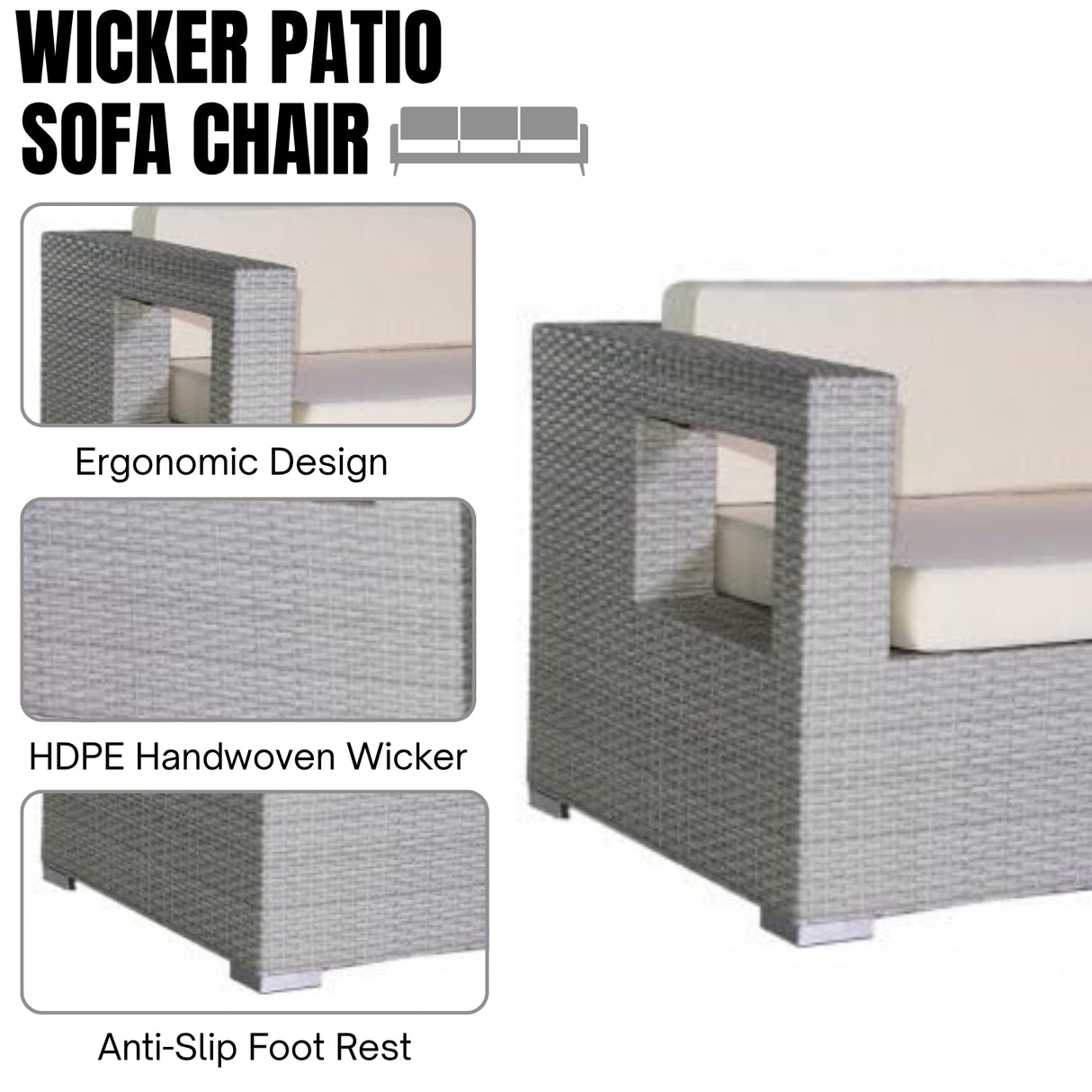 3-Seater Outdoor Rattan Wicker Patio Sofa