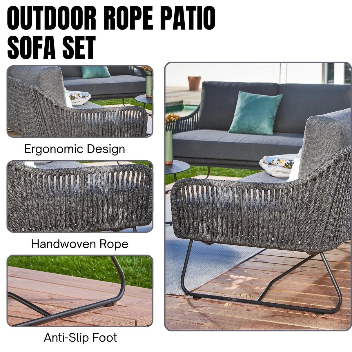 6-Seater L-Shape Outdoor Rope Sofa Set