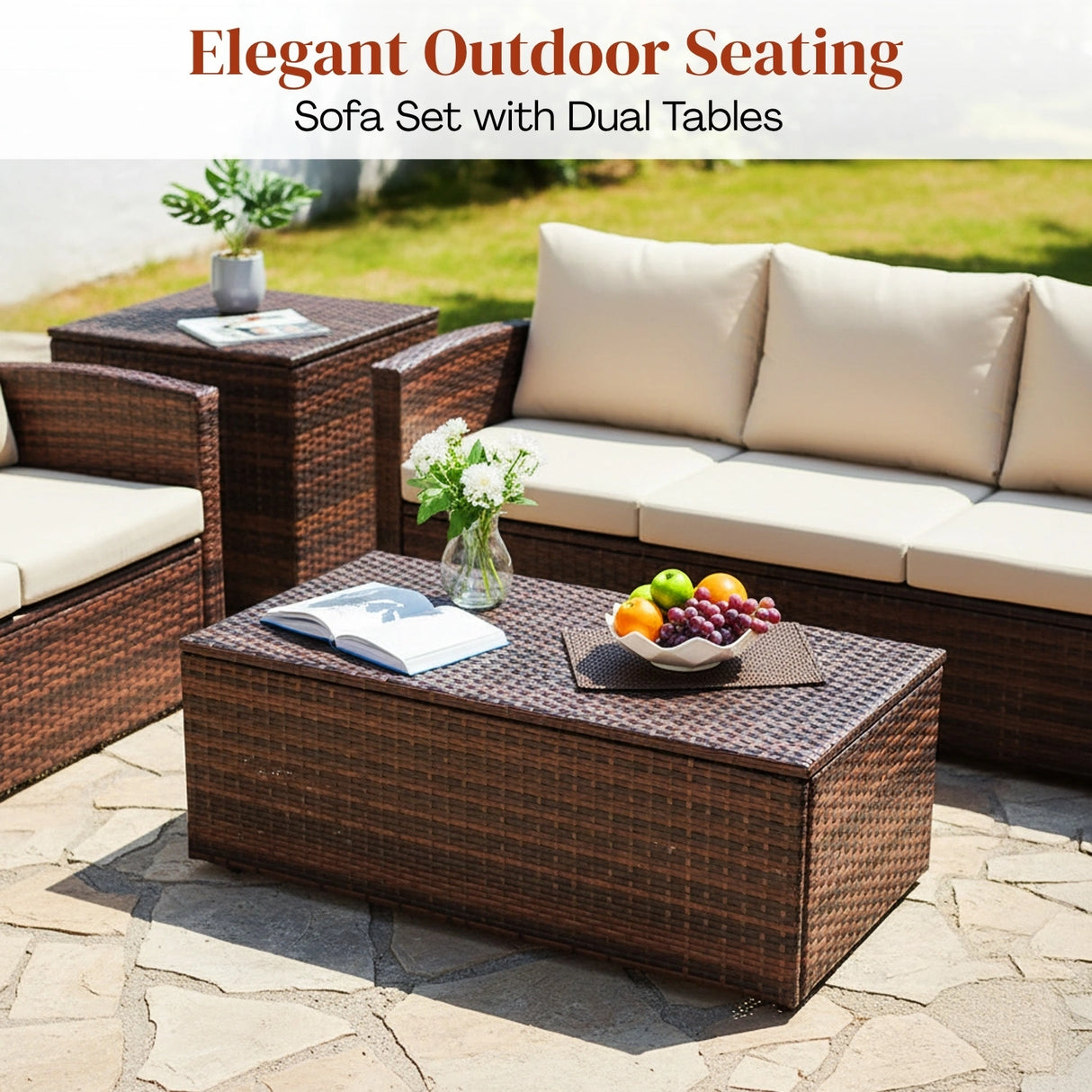 Outdoor 7-Seater Wicker Sectional Sofa Set