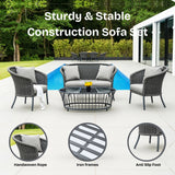 Outdoor Grey Rope 4 Piece Patio Sofa Set with Light Grey Cushions