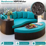 Outdoor Rattan Wicker Daybed (Dark Brown & Turquoise Blue)