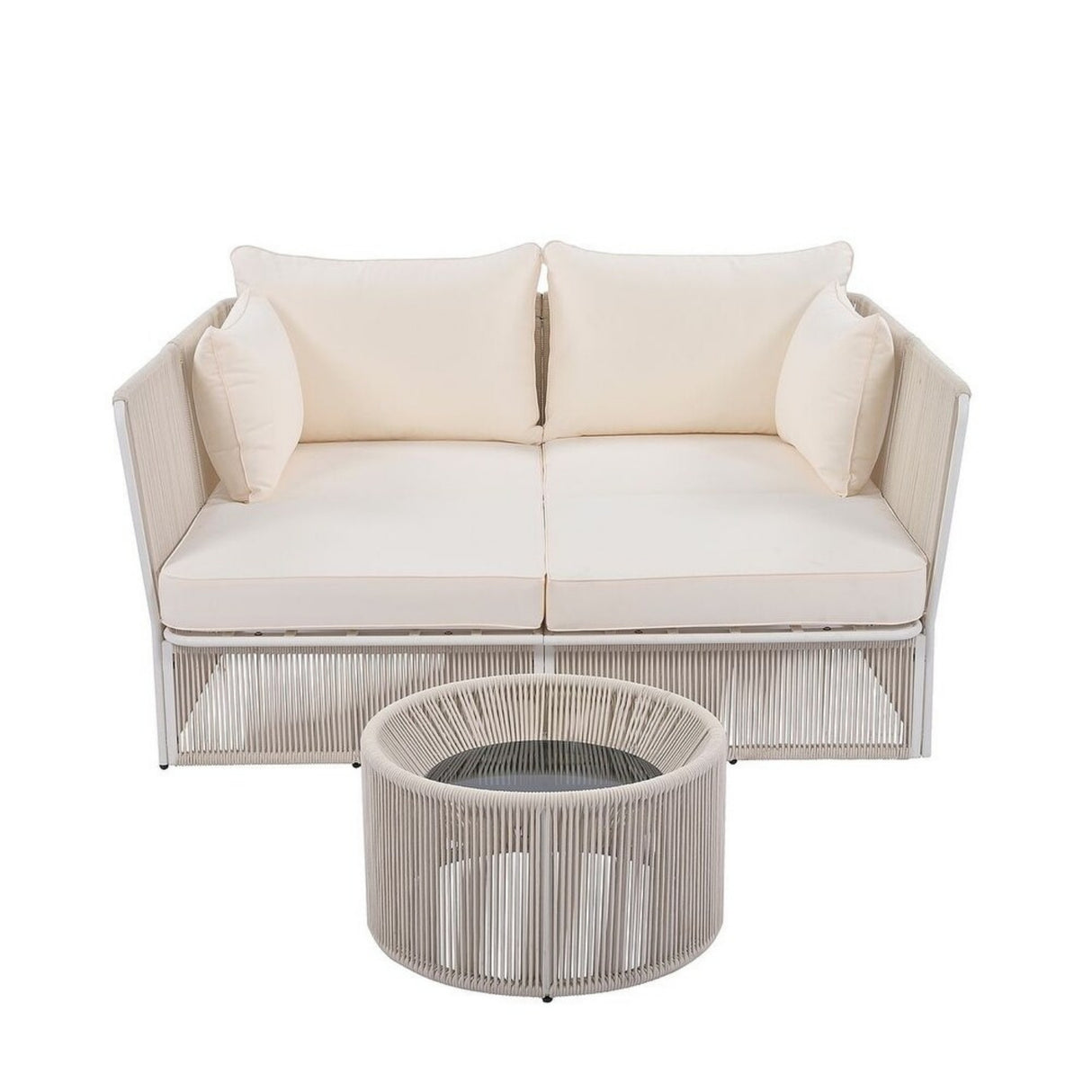 Outdoor Rope 2 Seater Patio Daybed With Side Table