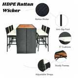 7-Piece Outdoor Rattan Wicker Bar Set with Wooden Top Table