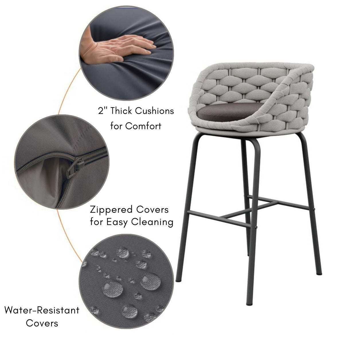 2-Piece Outdoor Rope Bar Chairs – Stylish Comfort Built to Last