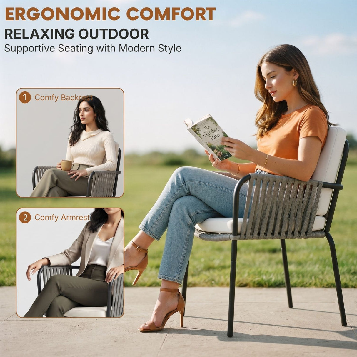 2-Piece Outdoor Rope Patio Dining Chairs
