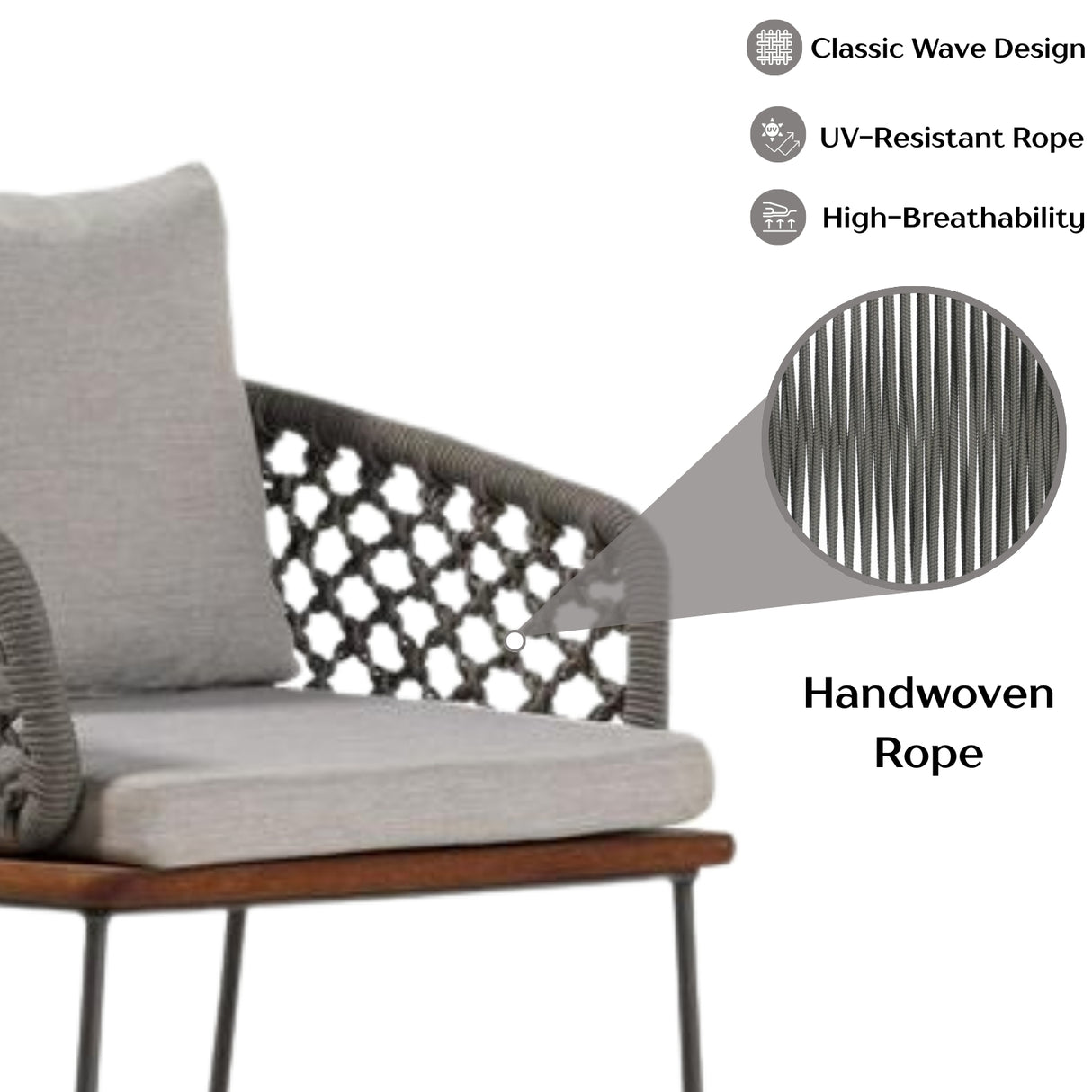 Outdoor Rope 2-Piece Patio Chairs With Wooden Base