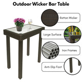 Outdoor Rattan Wicker Bar Glass Top Table