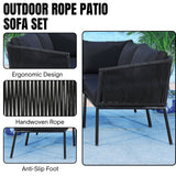 Outdoor Black Rope L-Shape All Weather Sectional Sofa Set