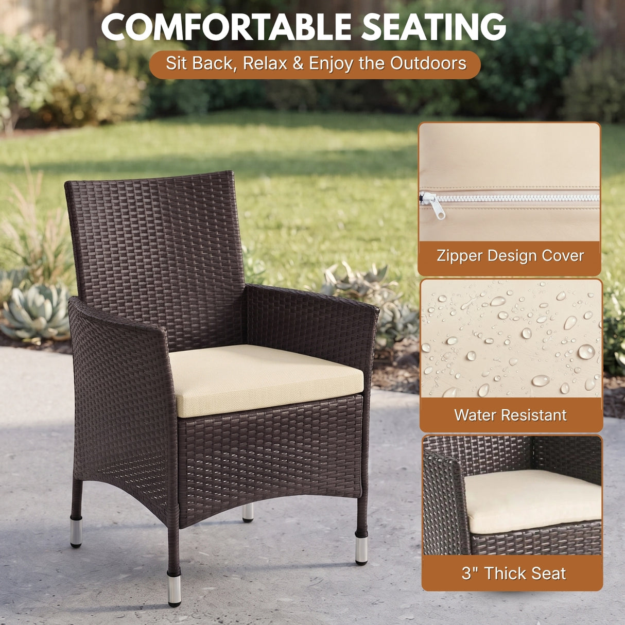 2-Piece Outdoor Rattan Wicker Patio Dining Chairs
