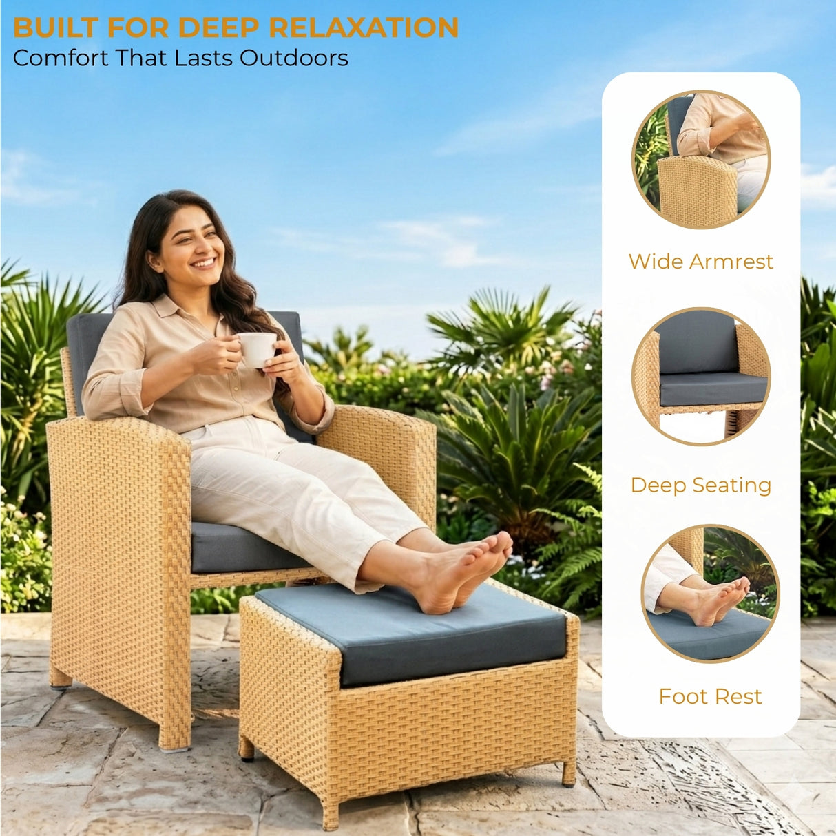 Outdoor 5 Piece Patio Wicker All Weather Sectional Furniture Set