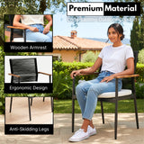 Modern Outdoor Rope Chairs with Wooden Armrests & Cushions (Black & White)