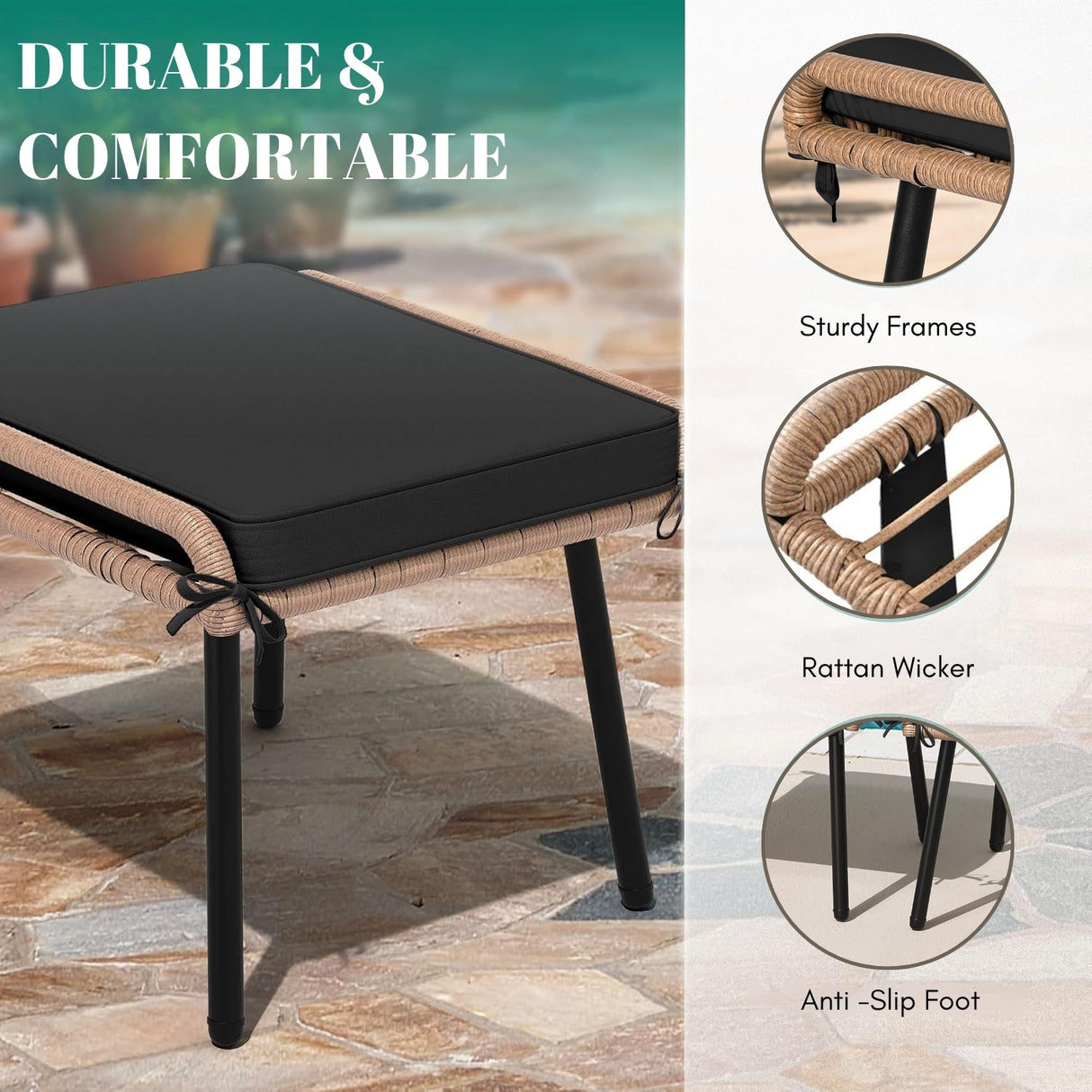 Set of 2 Wicker Ottomans, Multipurpose Outdoor Furniture