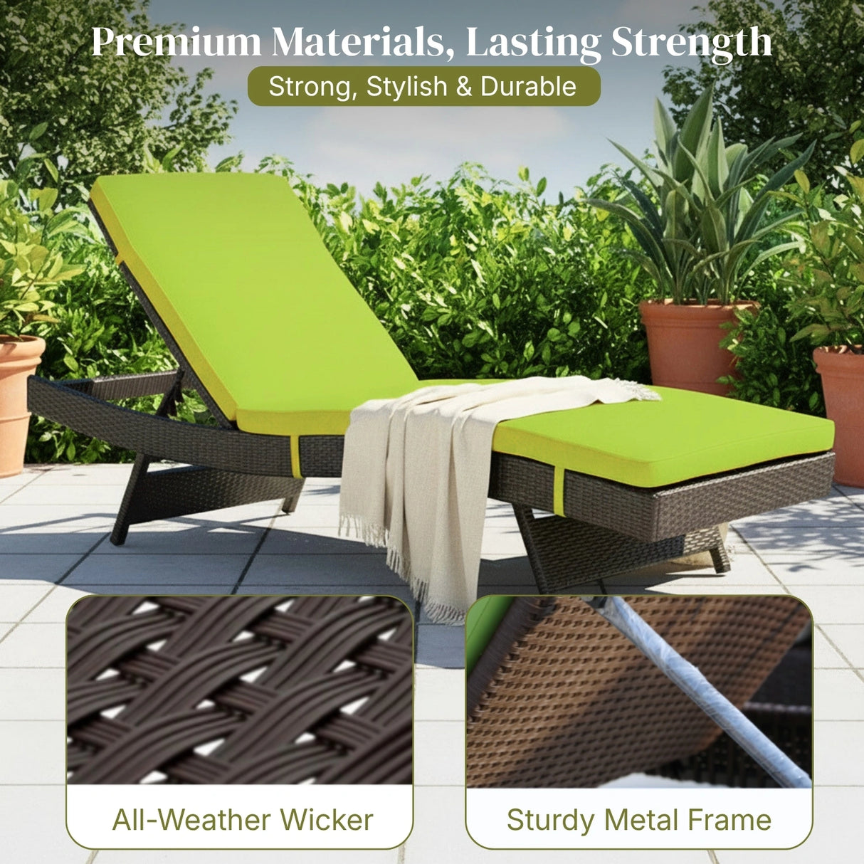 Outdoor Rattan Wicker Chaise Lounger For Poolside