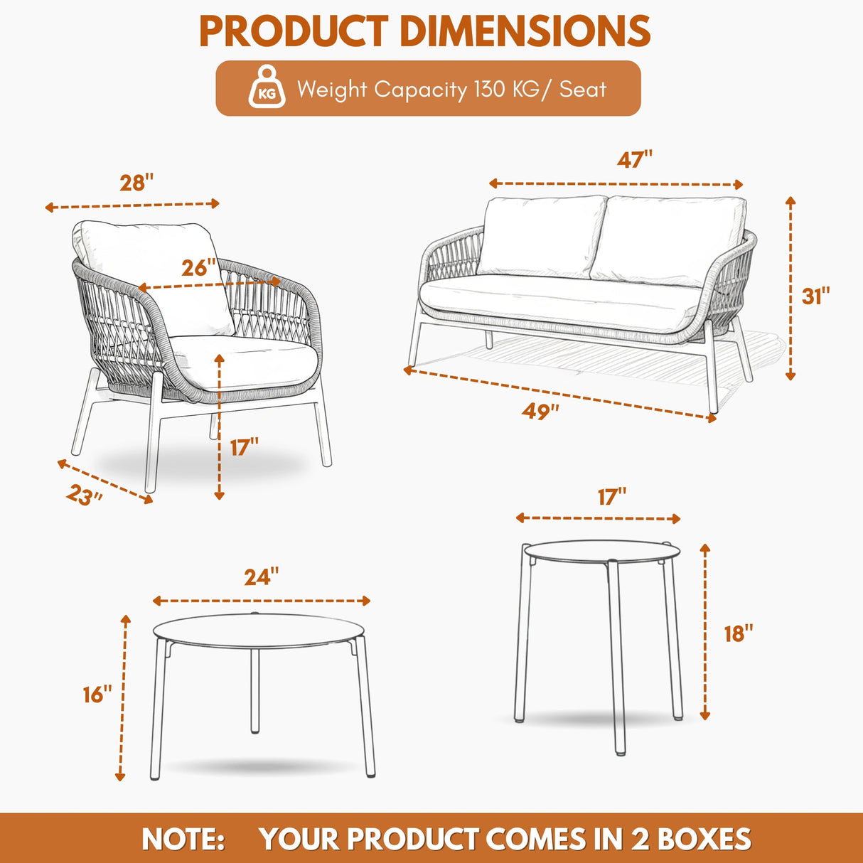 Outdoor 4 Seater Rope Conversation Sofa Set