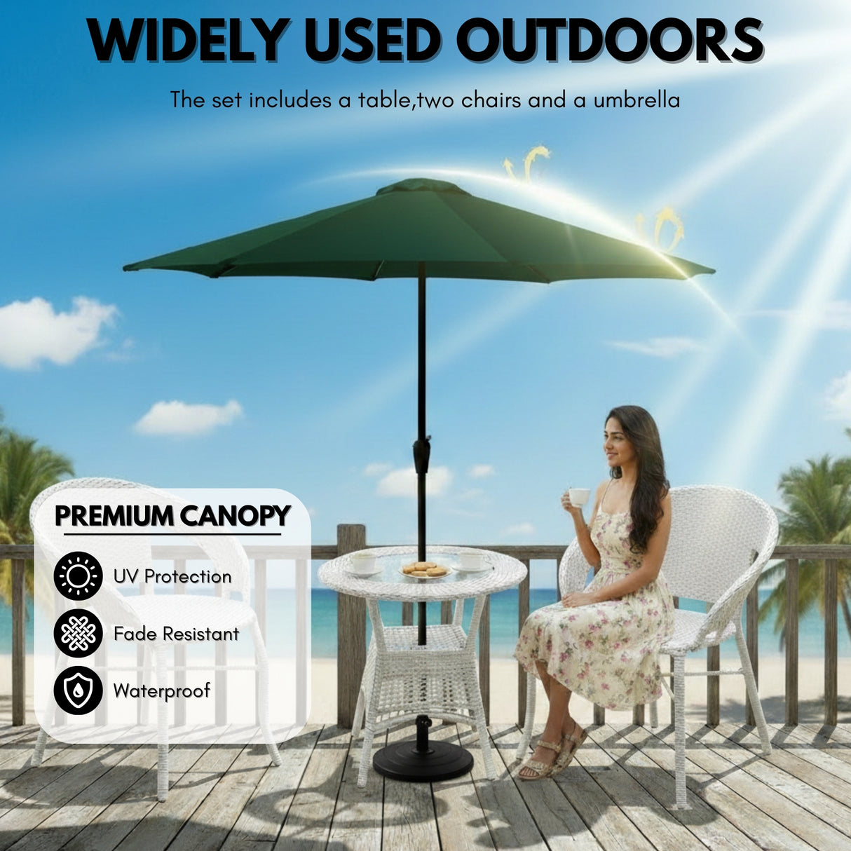 Outdoor Wicker 3-Piece Patio Set with Outdoor Umbrella