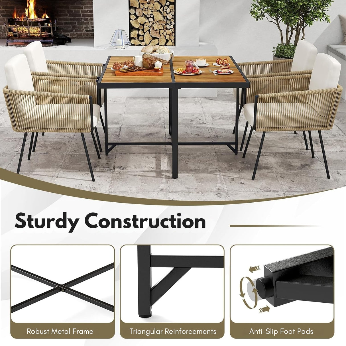 5-Piece Outdoor Patio Dining Set with Square Wood Tabletop
