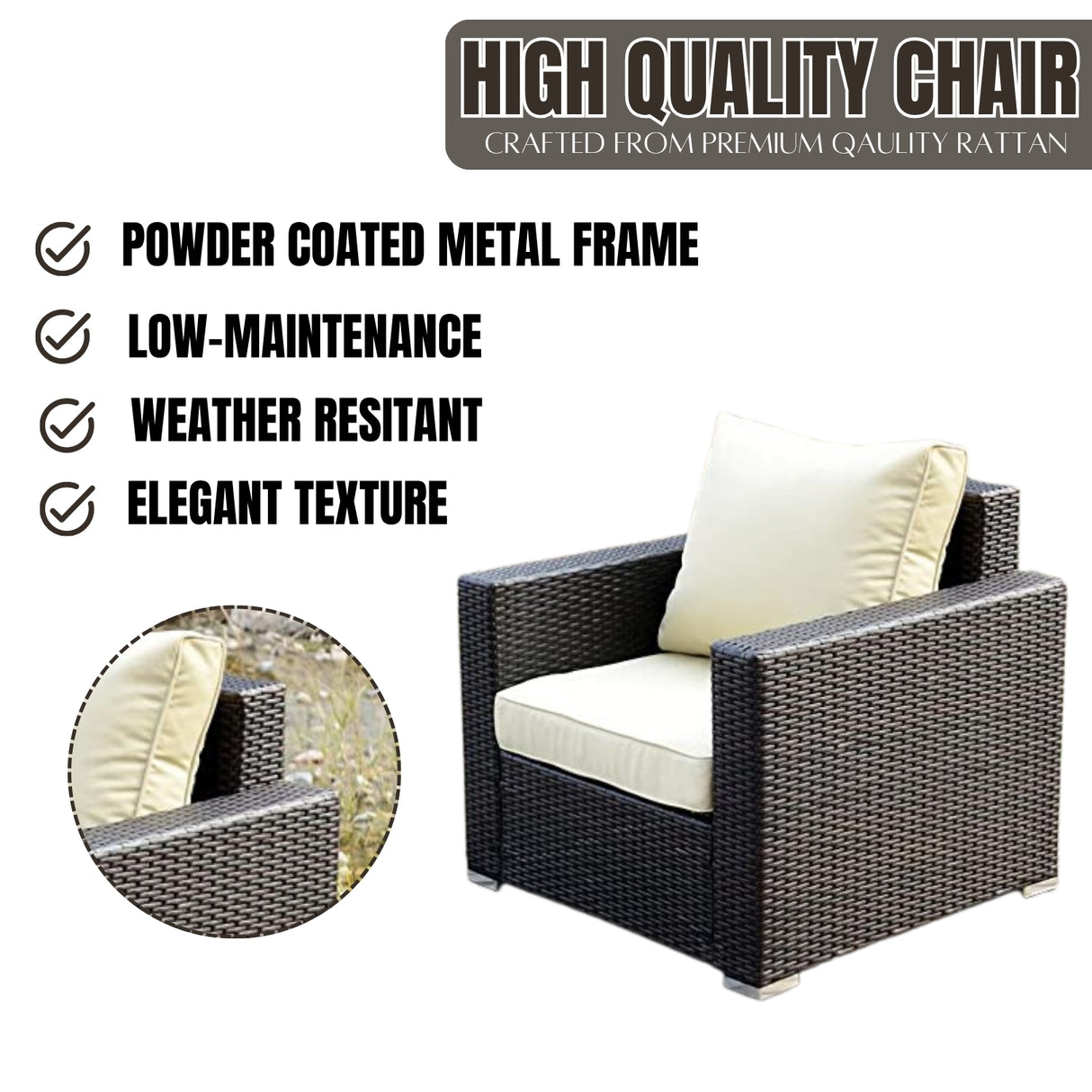 1-Piece Outdoor Wicker Single Seater Sofa