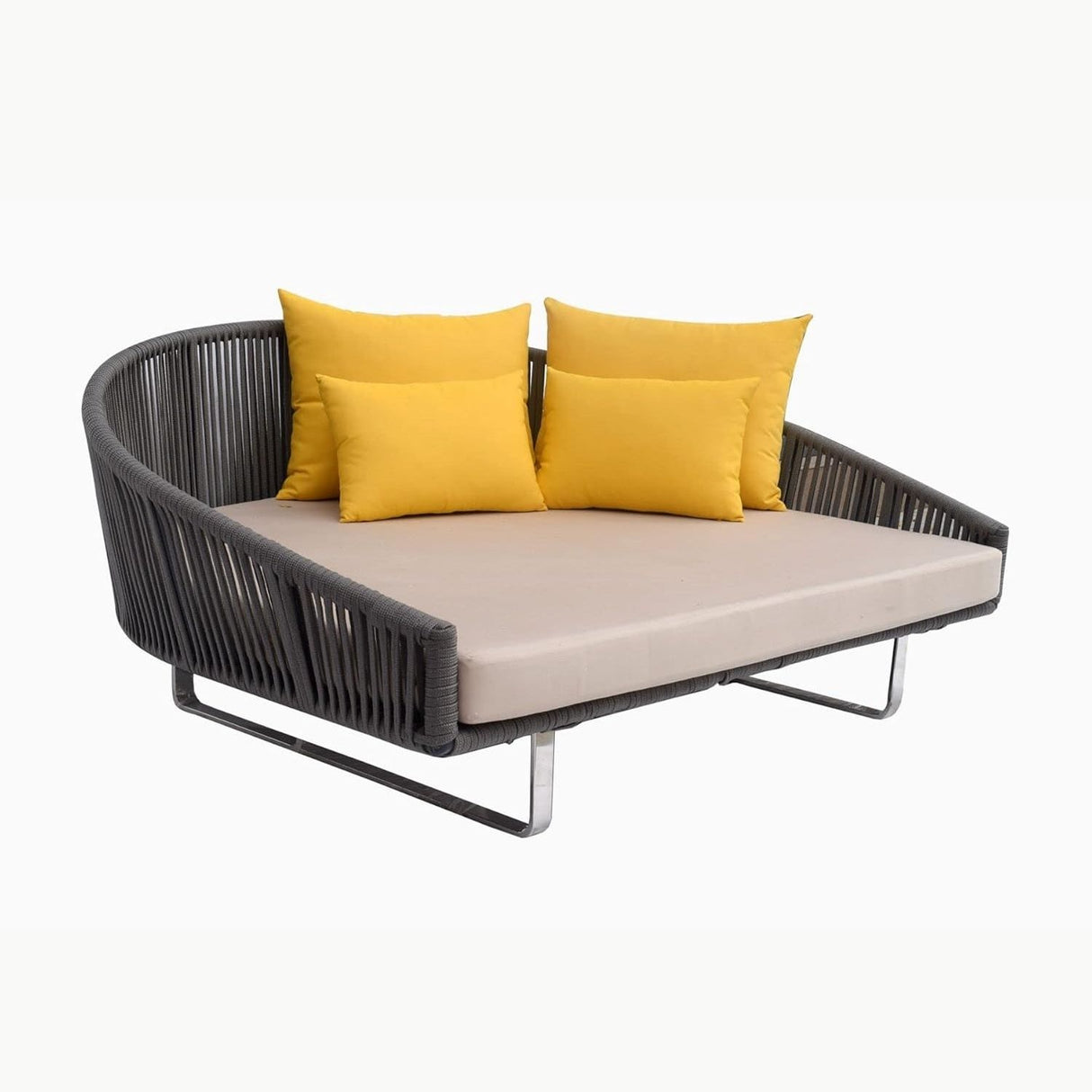 Outdoor Grey Rope Patio Daybed with Comfortable Cream Cushion
