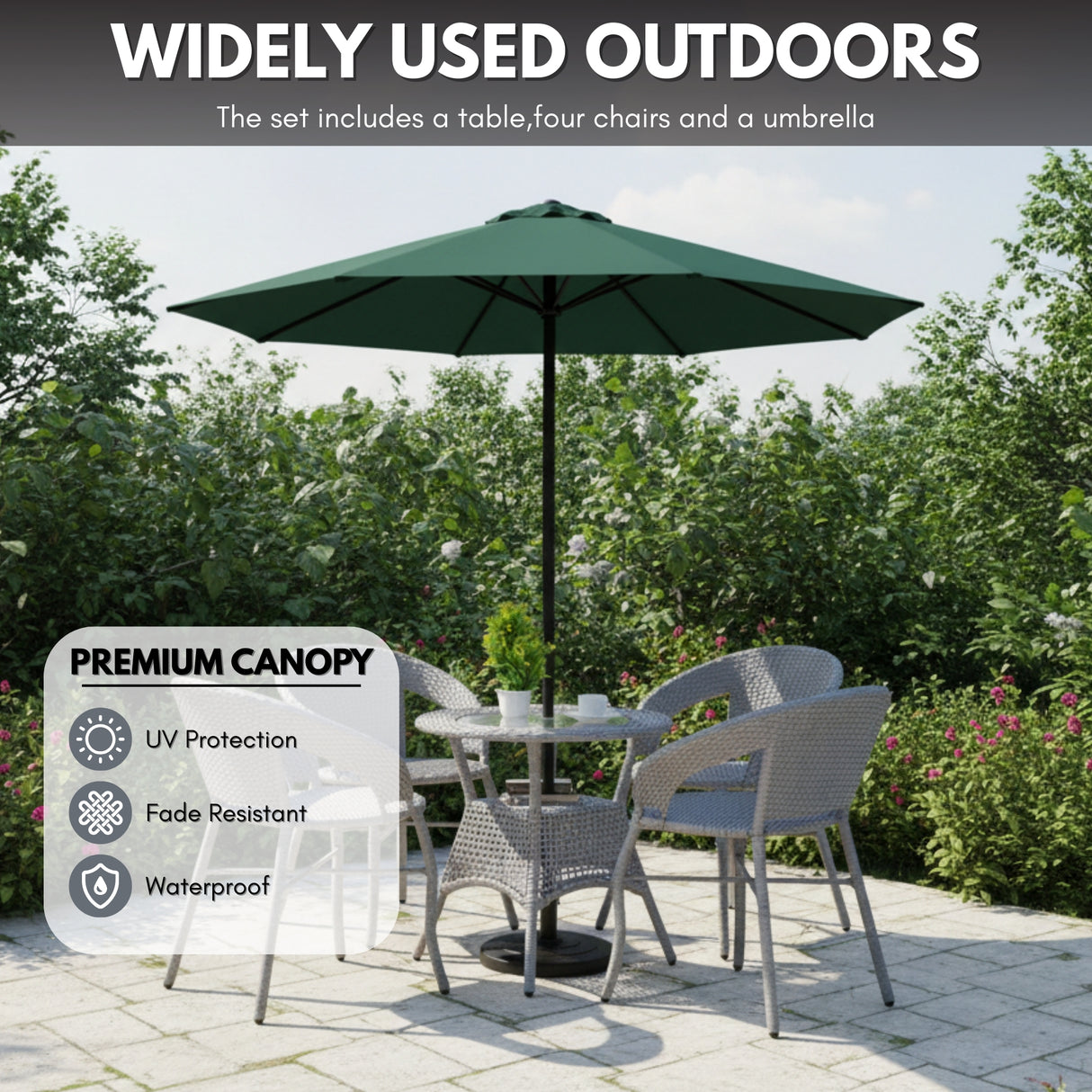Outdoor Wicker 5-Piece Patio Set with Outdoor Umbrella