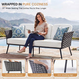 4 Piece Outdoor Rope Sofa Set with Wooden Top Table