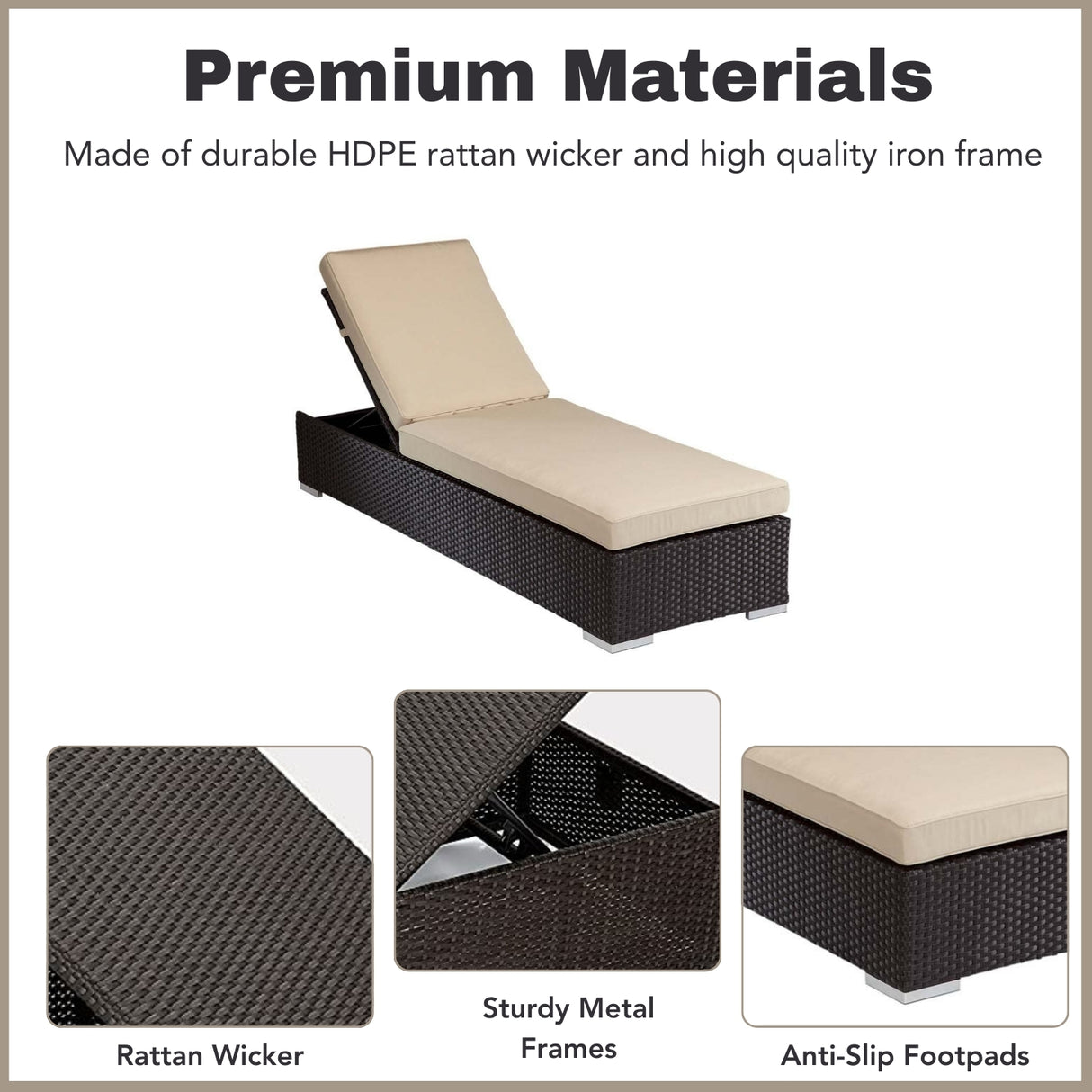 Outdoor All-Weather Rattan Wicker Lounger (Dark Brown & Cream)