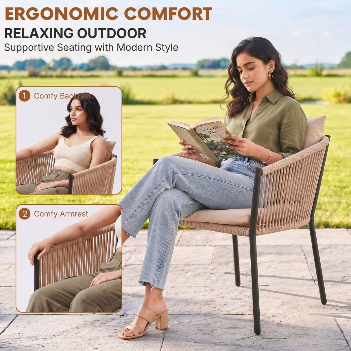 2-Piece Outdoor Rope Patio Dining Chairs