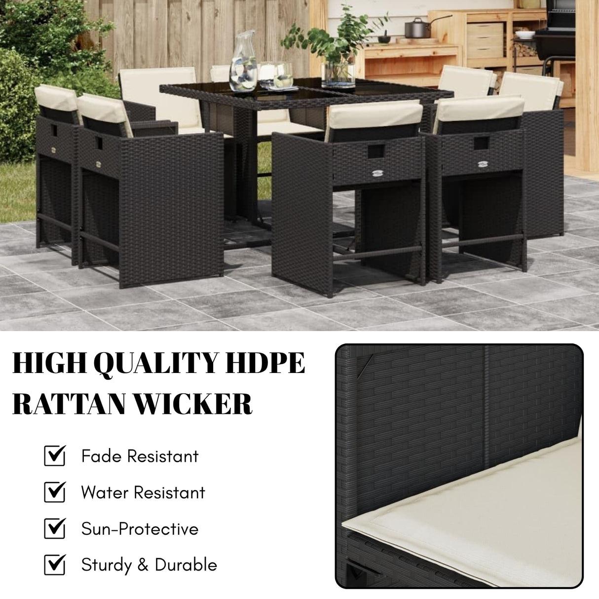 Outdoor Rattan Wicker Dinning Set 9-Piece