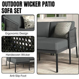 L-Shaped Patio Conversation Sofa Set with Thick Cushions & Side Table (Grey)