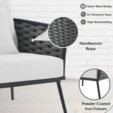 Outdoor Rope 3-Piece Patio Set With Wooden Top Table