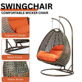 Double Seater Hanging Swing Chair (Dark Brown/Orange)