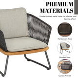 4 Piece Garden Outdoor Rope Patio Set With Wooden Top Table