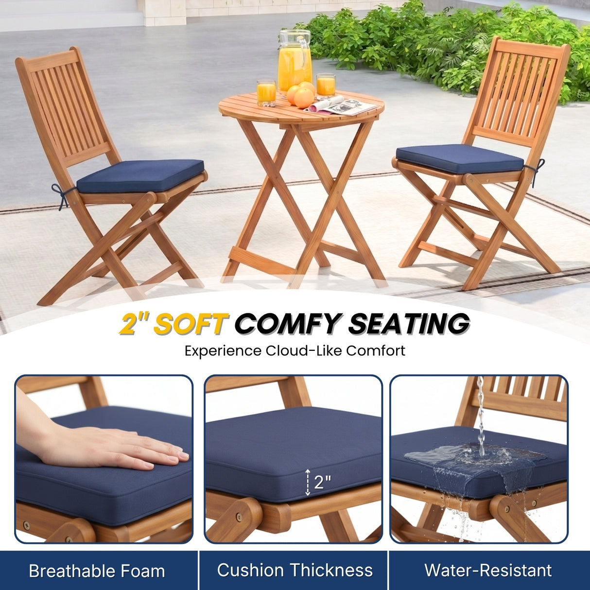 Acacia Wood Foldable Outdoor Bistro Set – 2 Chairs & Round Table