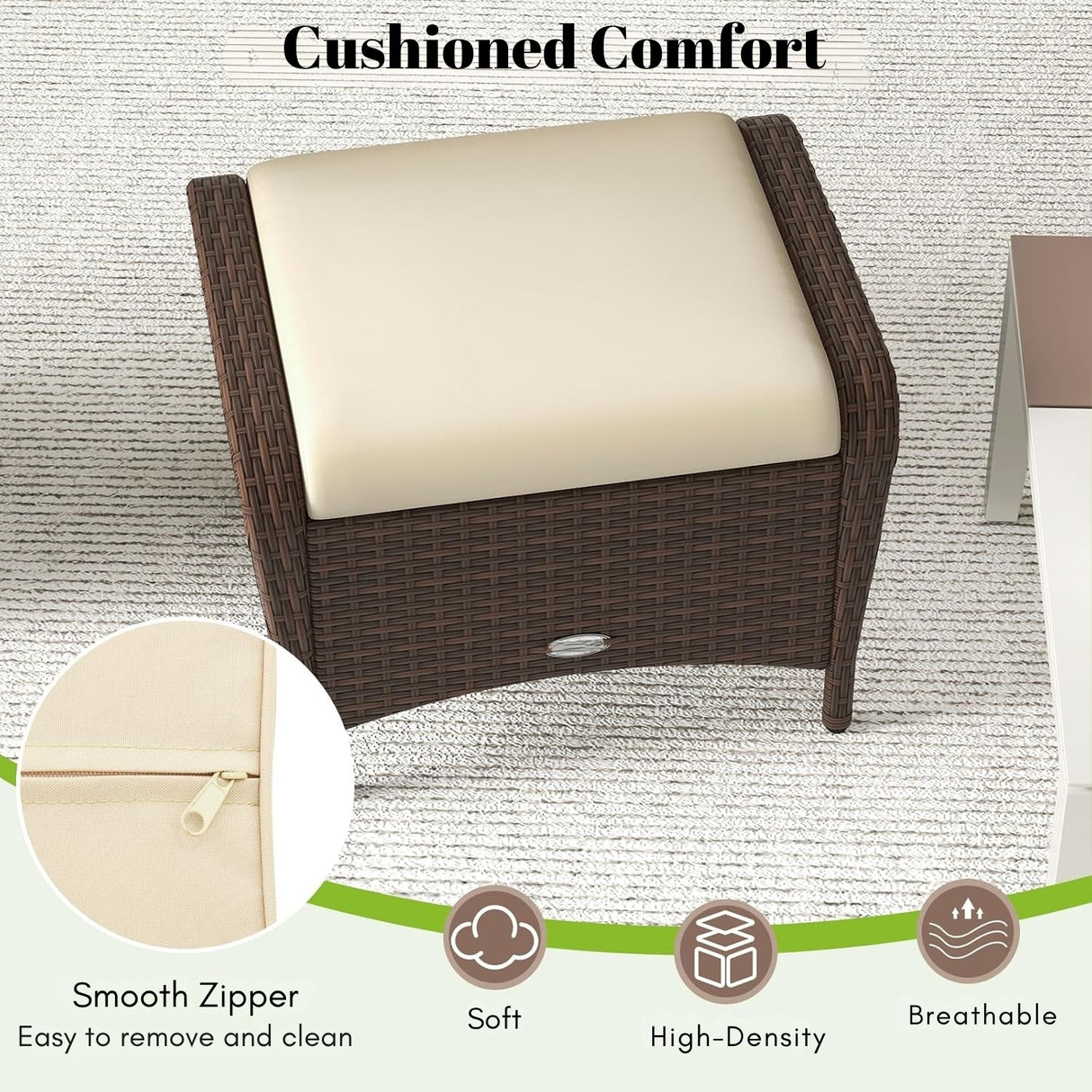 2-Piece Outdoor Rattan Wicker Ottoman Set