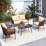 Outdoor 4 Seater Rope Conversation Sofa Set (Brown & Cream)