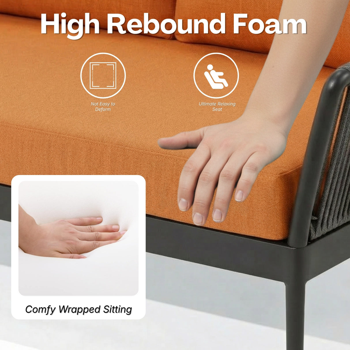 4-Piece Outdoor Rope Patio Furniture Set with Glass Top Table (Grey & Orange)