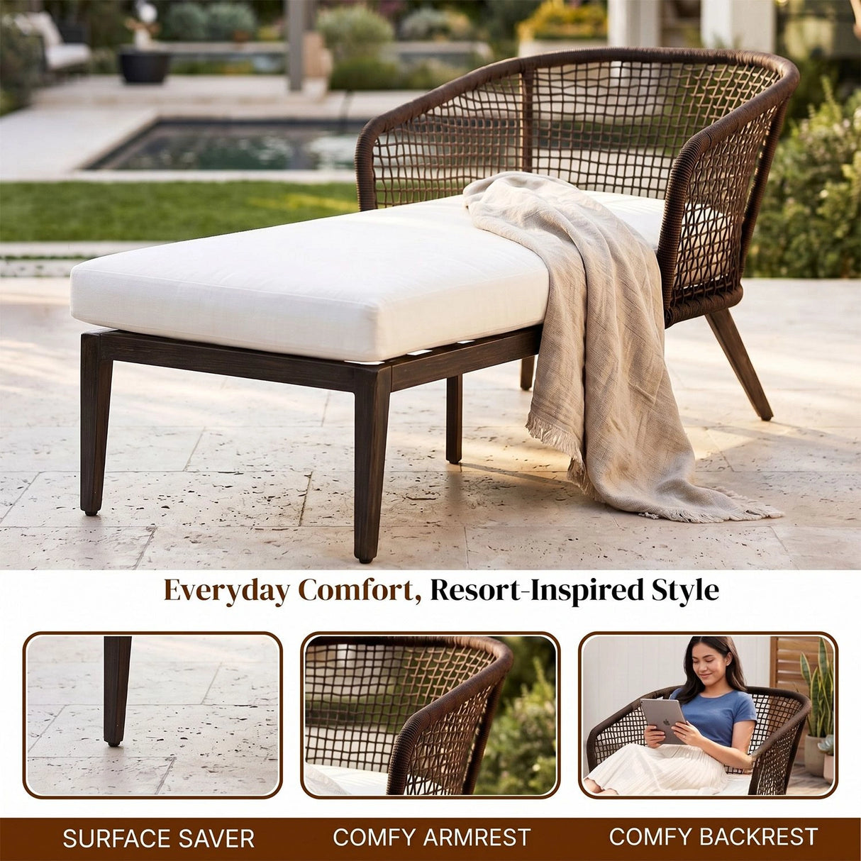 Outdoor Single Seater Patio Daybed with Handwoven Rope
