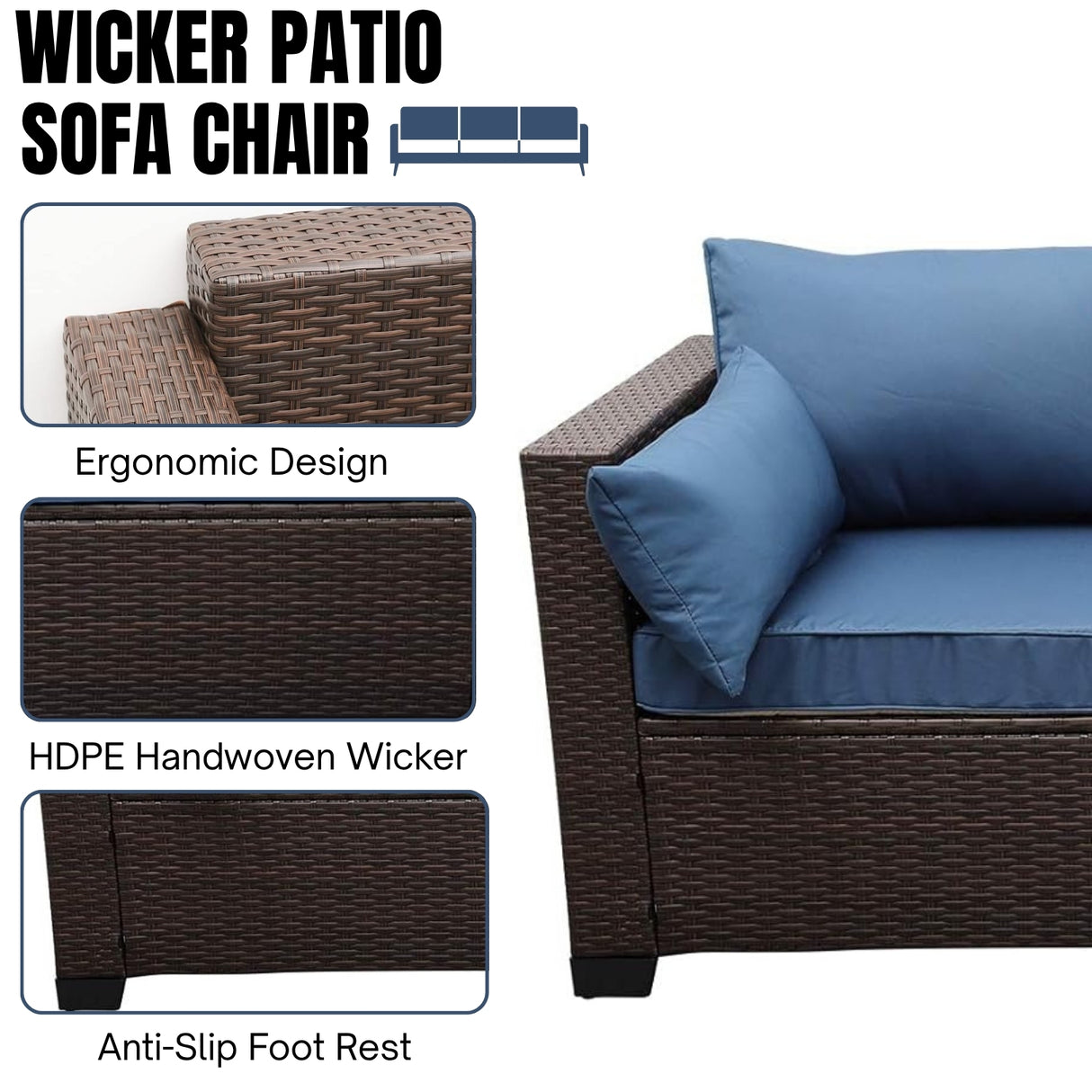 3-Seater Outdoor Rattan Wicker Patio Sofa