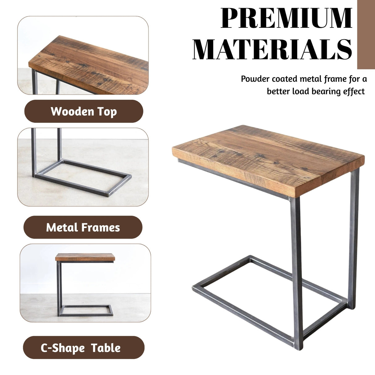 Solid Sheesham Wood C-Shape Corner Side Table